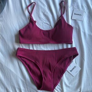 NWT honey swim berry ribbed bralette swim set size large